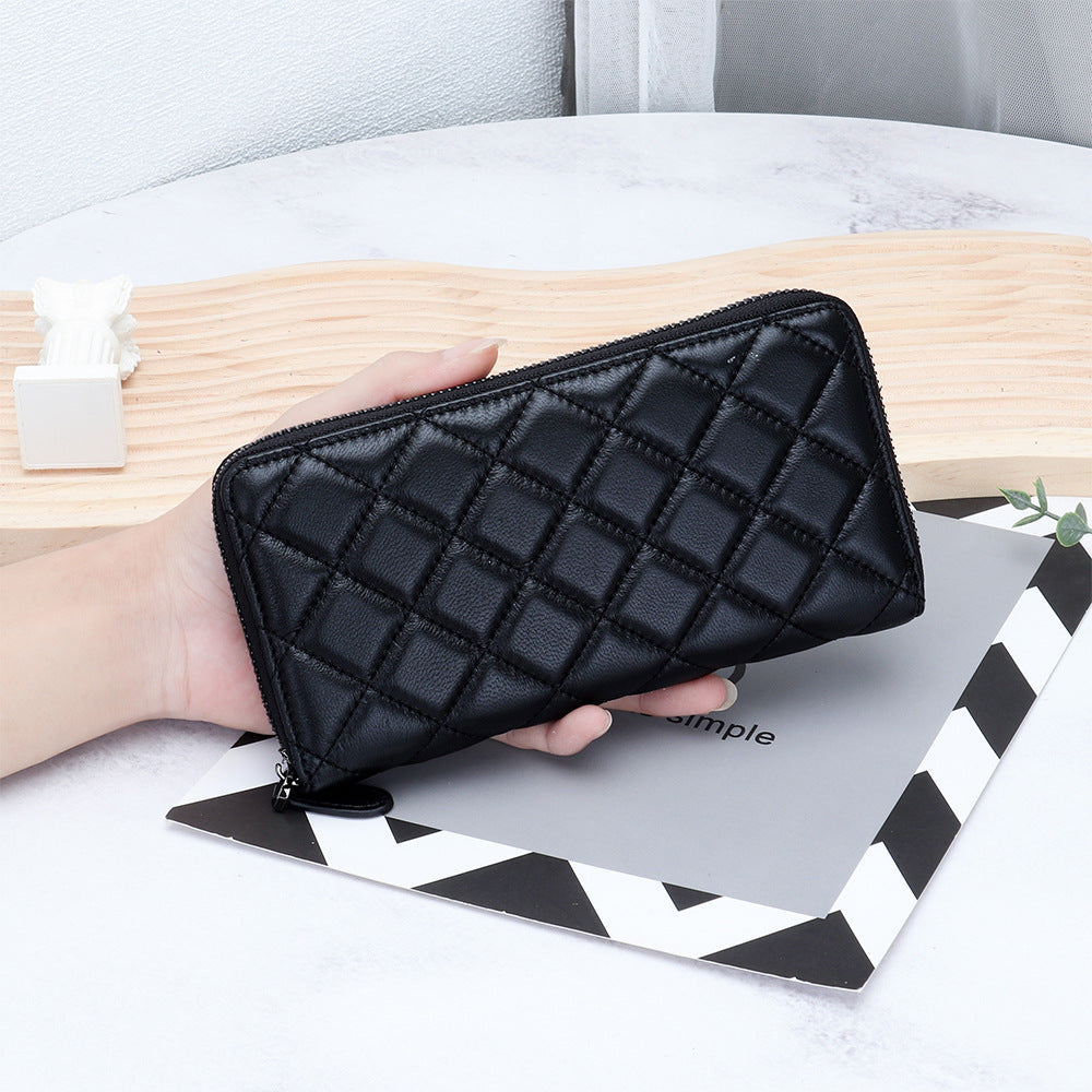 羊革財布 ラムスキン財布 ラウンドファスナー長財布 マトラッセ財布 本革 黒 ピンク ベージュ ネイビー