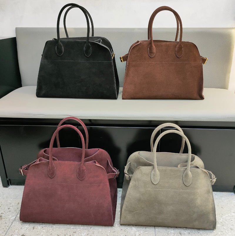 サイドベルト本革トートバッグ 10 12インチ スエード 2wayタイプバック ブラック トープ エクリュ