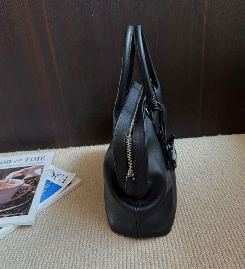 ブガッティバッグ 本革ハンドバッグ スムースレザー ブラック トープ ホワイト