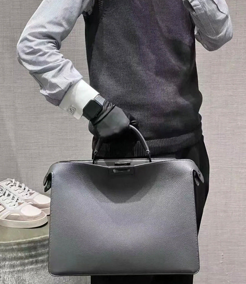 本革ハンドバッグ ステッチ入りバッグ ビジネスバッグ グレー ブラック 黒 ユニセックス