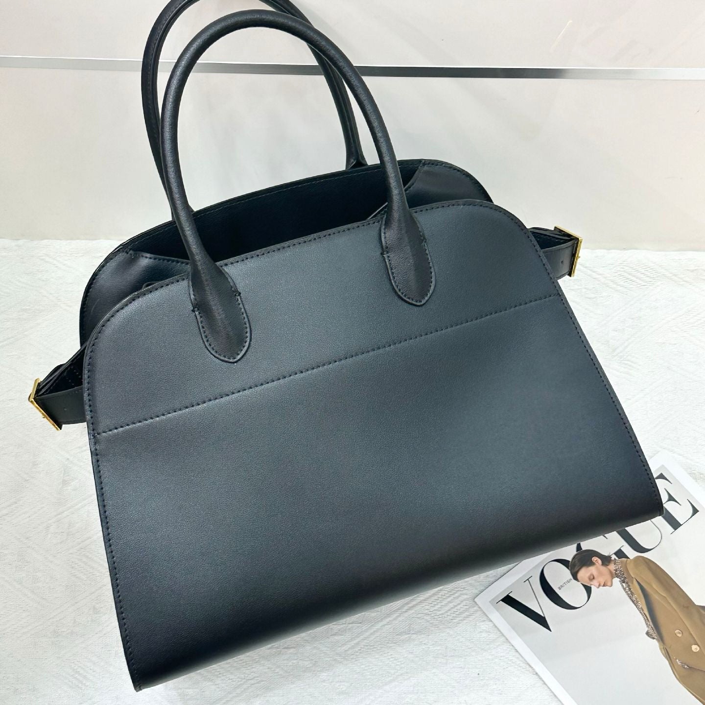 サイドベルト本革トートバッグ 10 12インチ ソフトレザー 2wayタイプバック ブラック トープ エクリュ