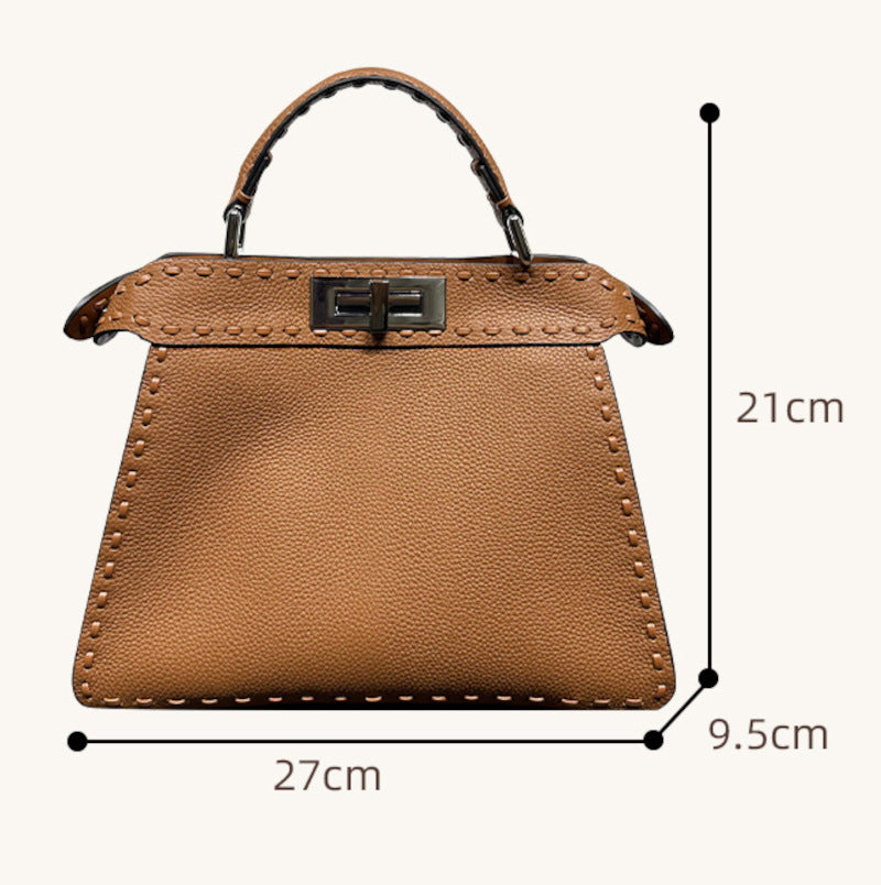 本革ハンドバッグ  ステッチ入りバッグ 2wayバッグ エトゥープ 黒茶 レディース