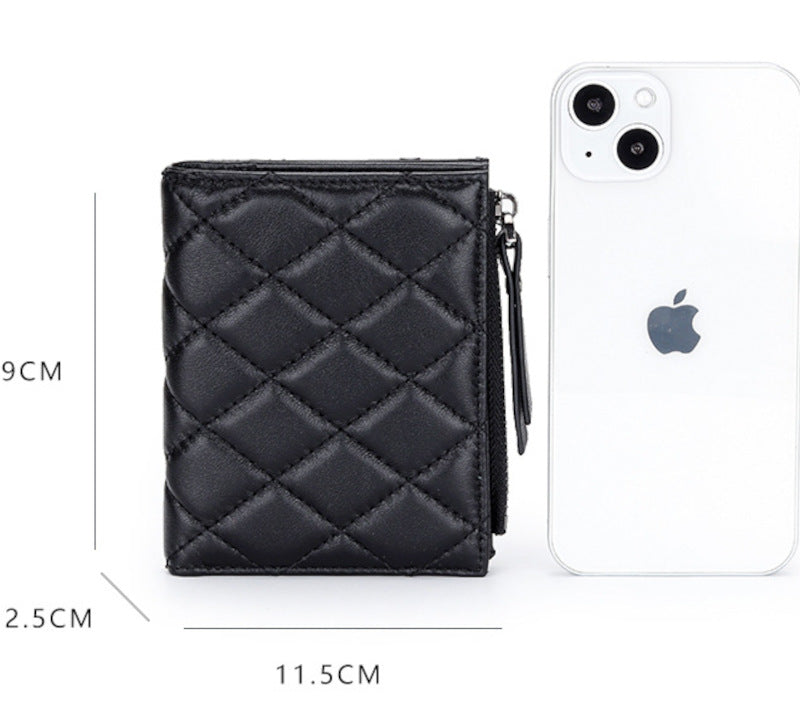 羊革財布 ラムスキン財布 マトラッセ財布 本革二つ折り財布 ファスナー付 黒 ピンク レディース