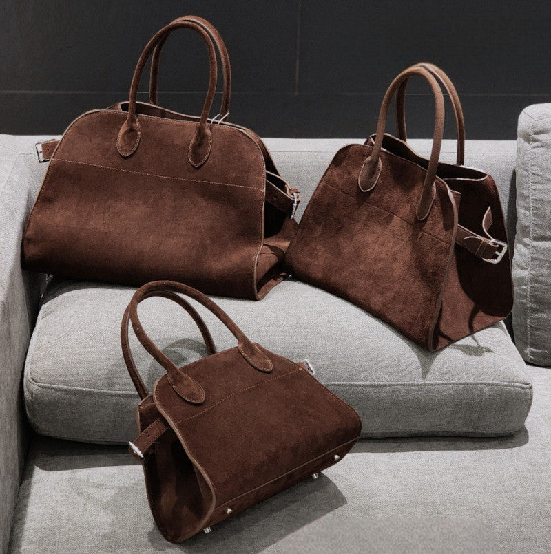 サイドベルト本革トートバッグ 10 12インチ スエード 2wayタイプバック ブラック トープ エクリュ