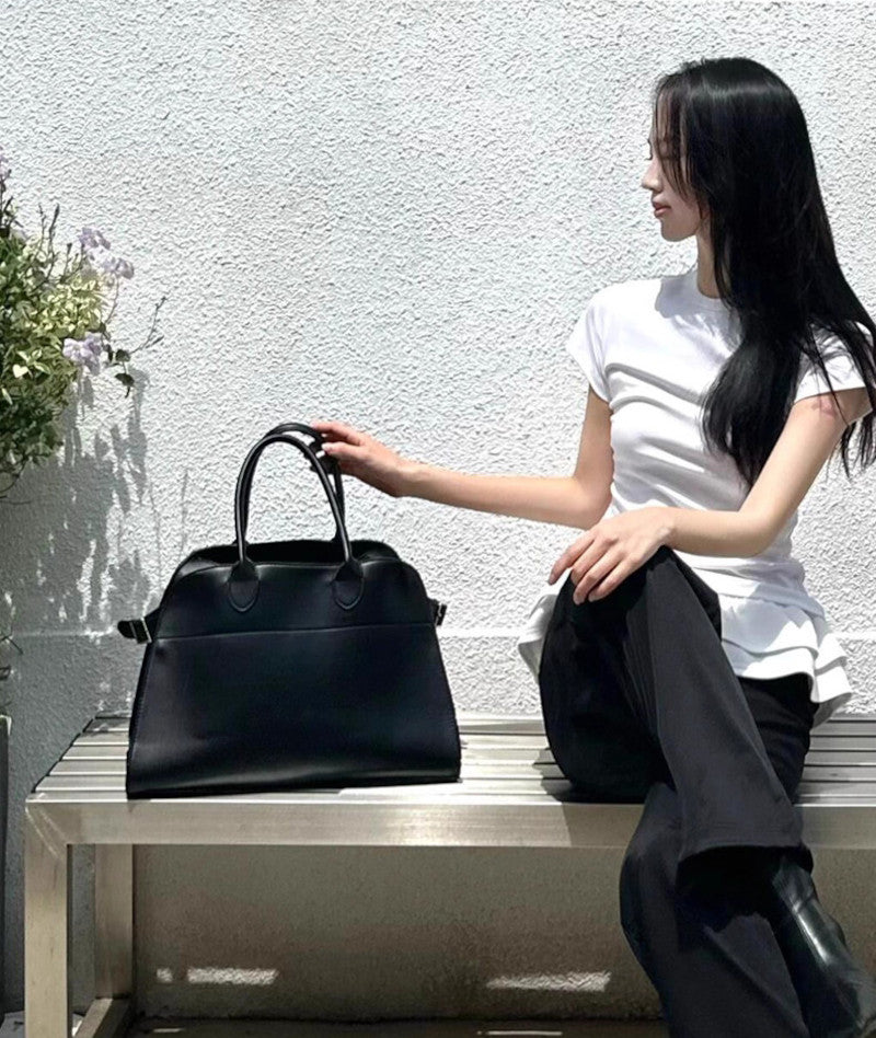 サイドベルト本革トートバッグ 10 12インチ ソフトレザー 2wayタイプバック ブラック トープ エクリュ