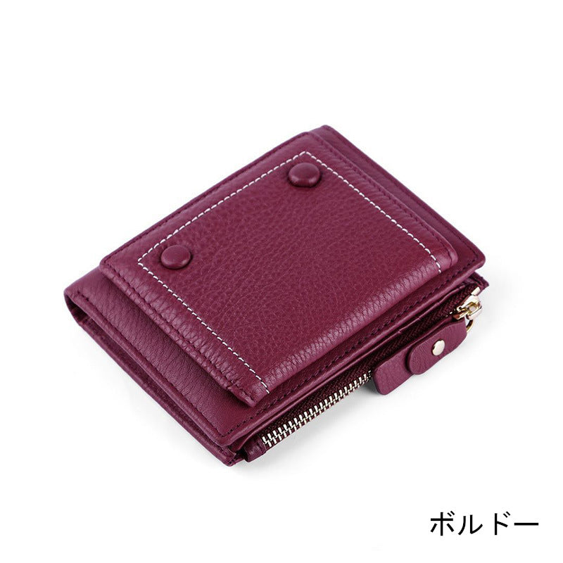 薄型財布 ラウンドファスナー レディース 本革二つ折り財布 本革コインケース パズル風 黒 緑 ピンク ブルー