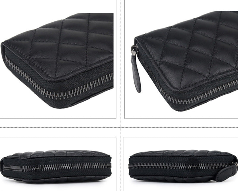 羊革財布 ラムスキン財布 マトラッセ財布 本革二つ折り財布 ラウンドファスナー 黒 グリーン ピンク ベージュ