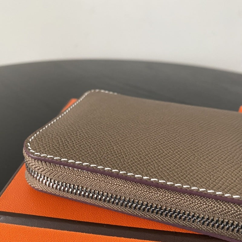 本革ラウンドファスナー二つ折り財布 リバーシブル エプソン革　黒 オレンジ 白 ブルー