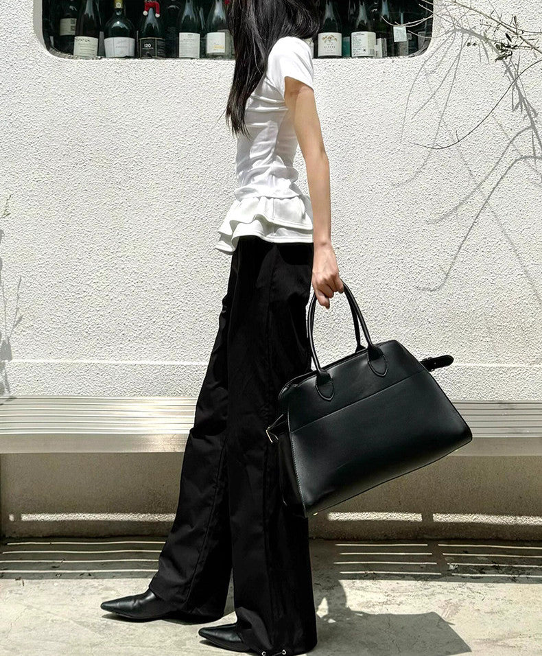 サイドベルト本革トートバッグ 10 12インチ ソフトレザー 2wayタイプバック ブラック トープ エクリュ