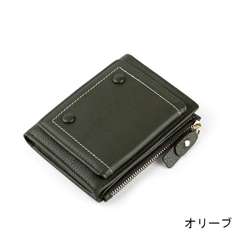 薄型財布 ラウンドファスナー レディース 本革二つ折り財布 本革コインケース パズル風 黒 緑 ピンク ブルー