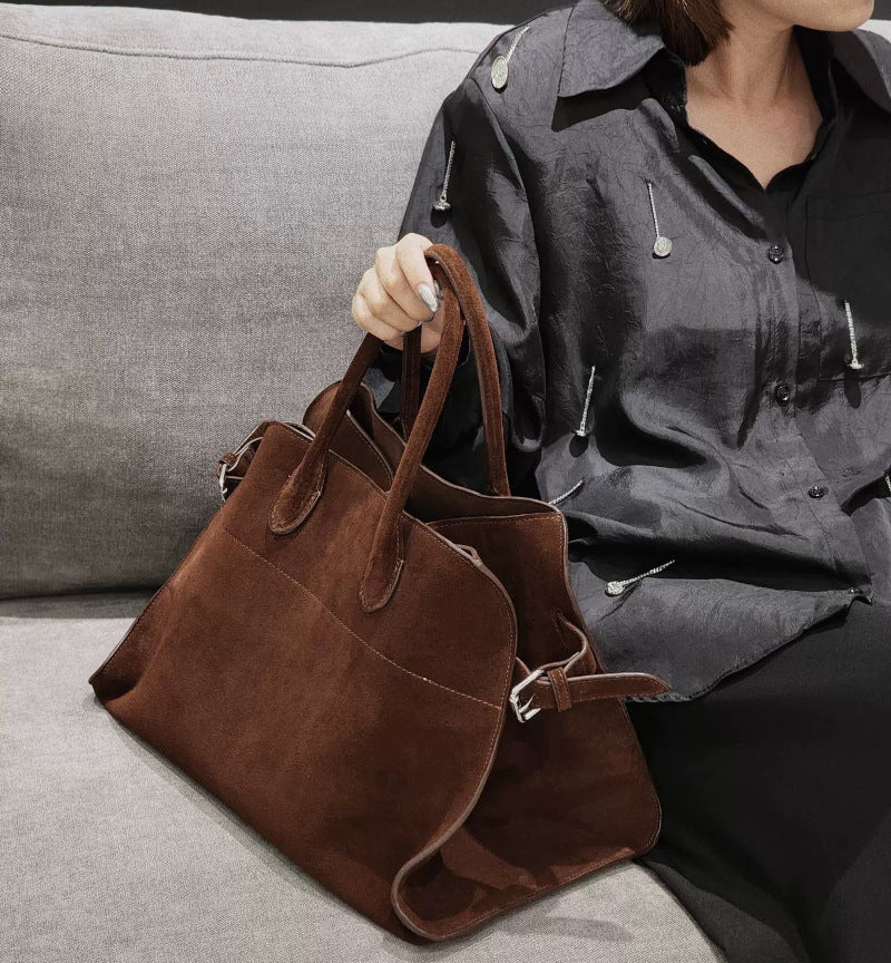 サイドベルト本革トートバッグ 10 12インチ スエード 2wayタイプバック ブラック トープ エクリュ