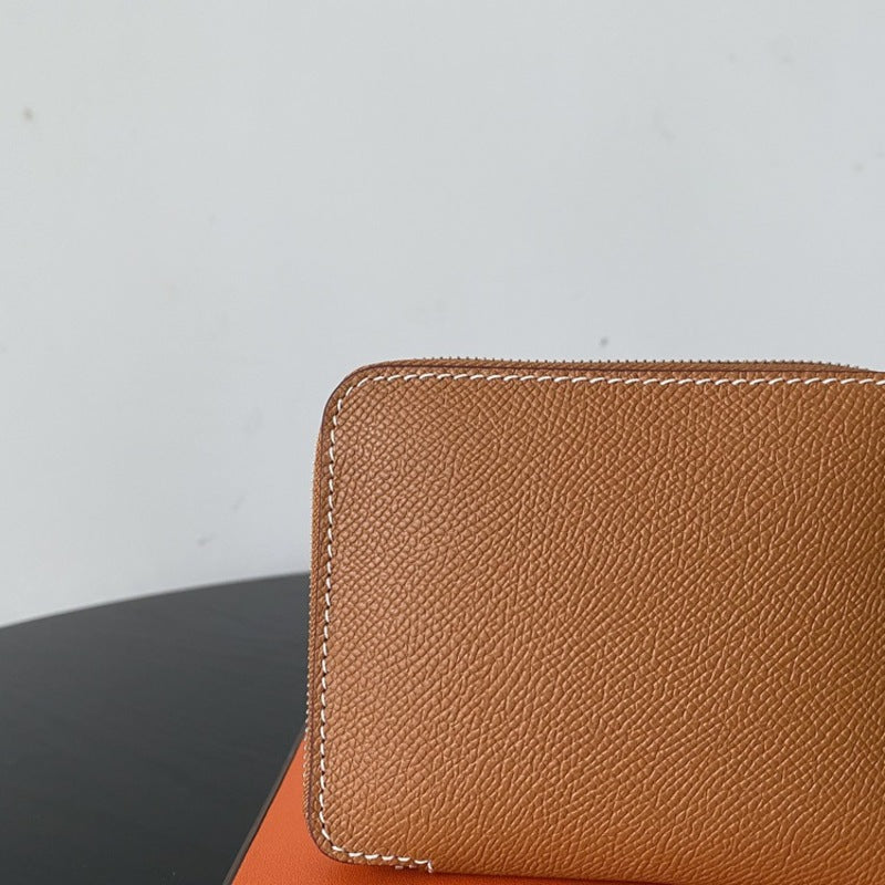 本革ラウンドファスナー二つ折り財布 リバーシブル エプソン革　黒 オレンジ 白 ブルー