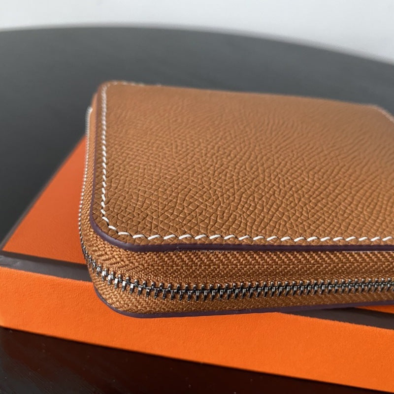 本革ラウンドファスナー二つ折り財布 リバーシブル エプソン革　黒 オレンジ 白 ブルー