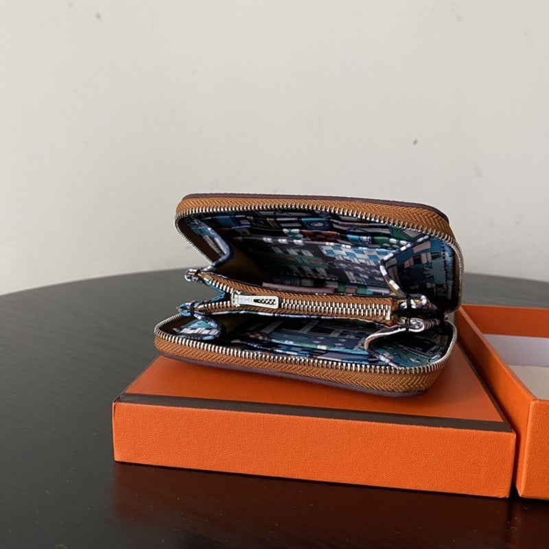 本革ラウンドファスナー二つ折り財布 リバーシブル エプソン革　黒 オレンジ 白 ブルー