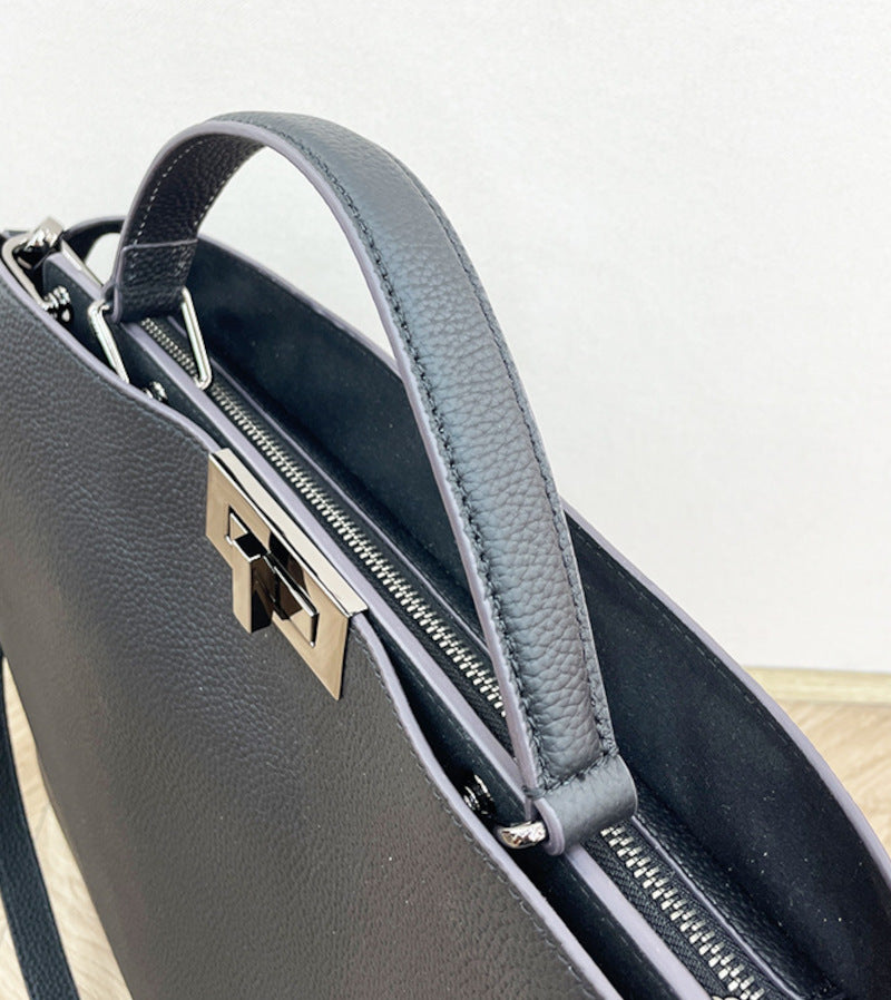 本革ハンドバッグ ステッチ入りバッグ ビジネスバッグ グレー ブラック 黒 ユニセックス