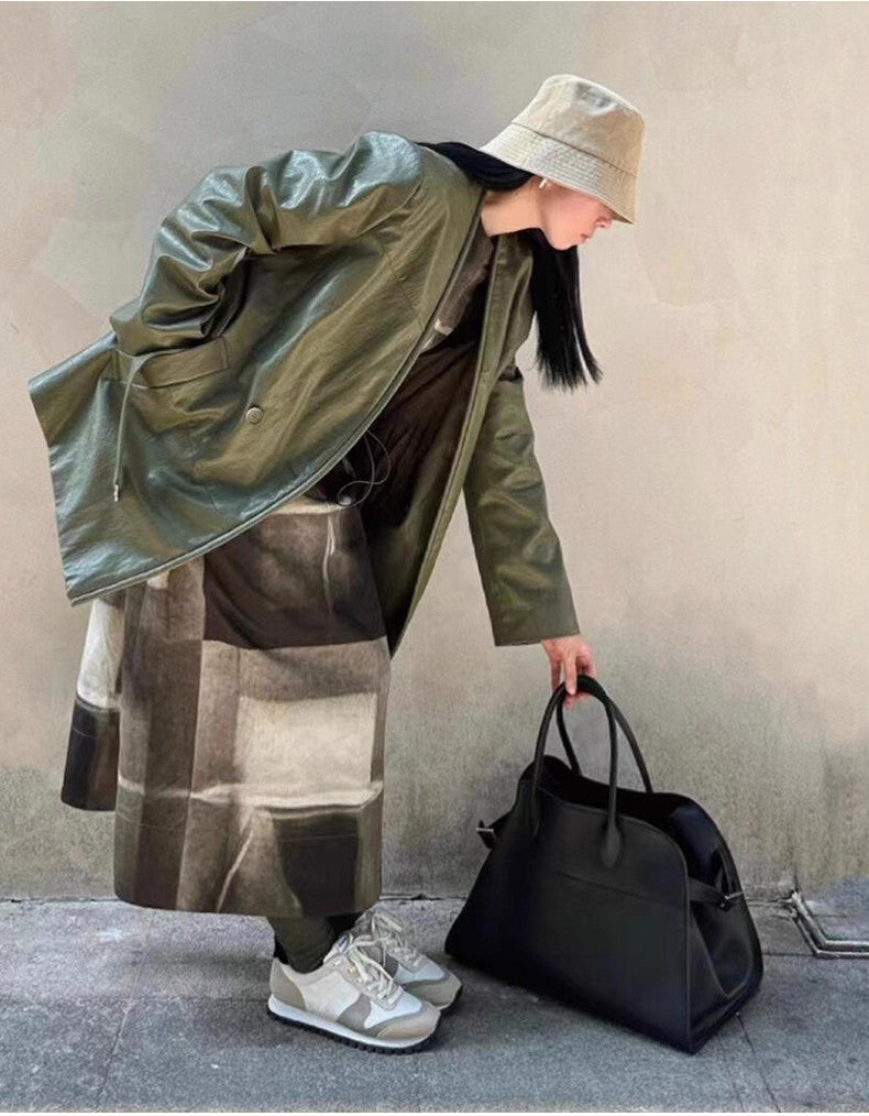 サイドベルト本革トートバッグ 10 12インチ ソフトレザー 2wayタイプバック ブラック トープ エクリュ