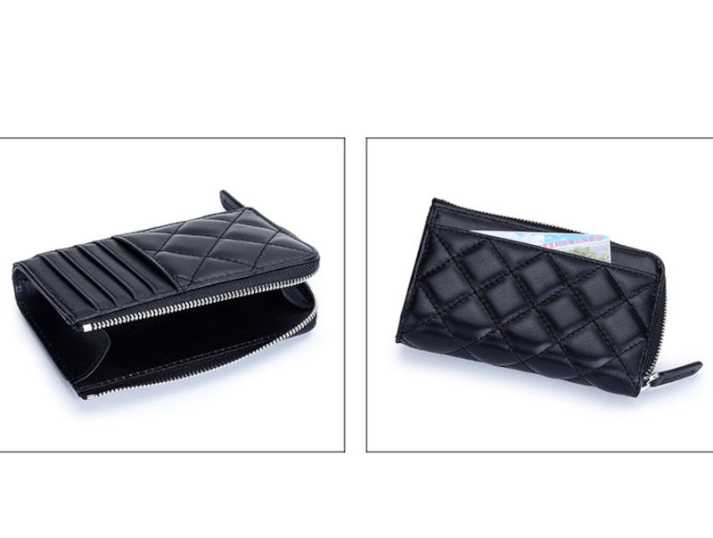 羊革財布 ラムスキン財布 マトラッセ財布 本革二つ折り財布 ラウンドファスナー 黒 ピンク ベージュ ネイビー