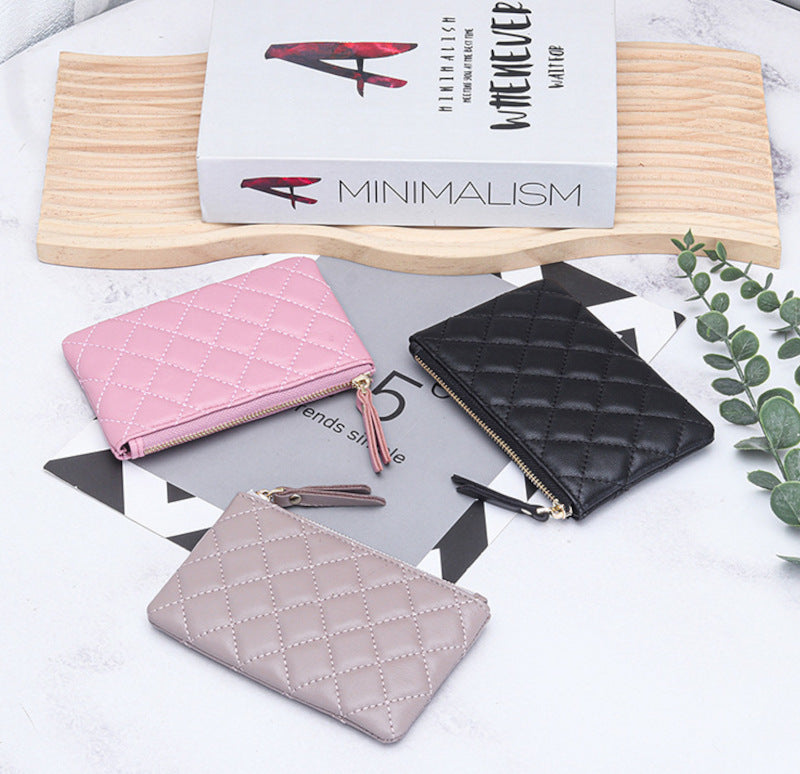 羊革財布 ラムスキン財布 マトラッセ財布 キーチェーン付 本革小銭入れ 黒 赤 ピンク グレー ネイビー