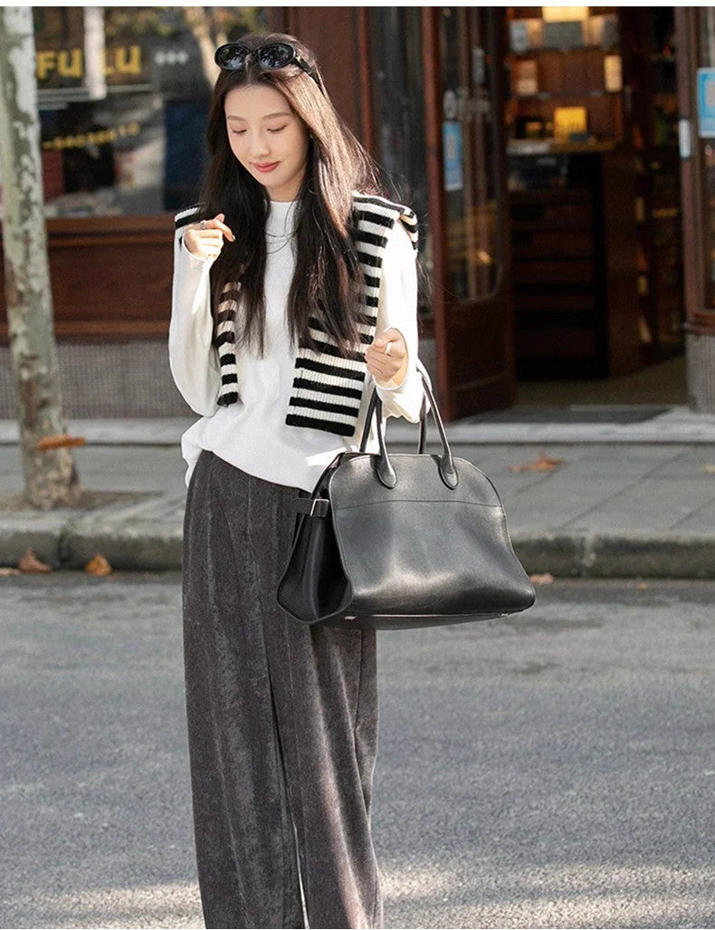 サイドベルト本革トートバッグ 10 12インチ ソフトレザー 2wayタイプバック ブラック トープ エクリュ