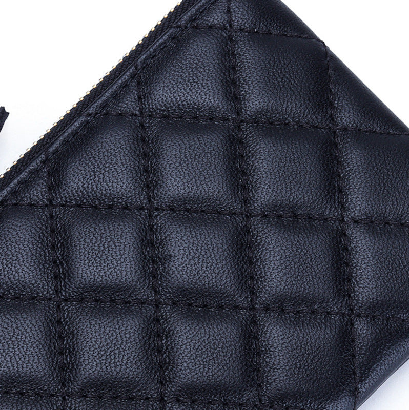 羊革財布 ラムスキン財布 マトラッセ財布 キーチェーン付 本革小銭入れ 黒 赤 ピンク グレー ネイビー