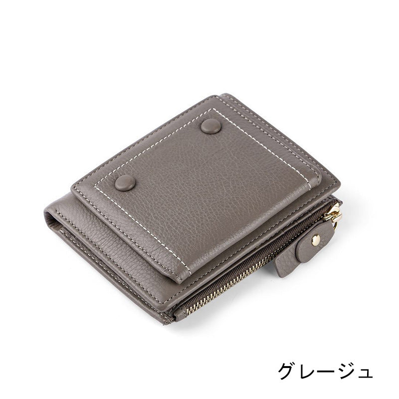 薄型財布 ラウンドファスナー レディース 本革二つ折り財布 本革コインケース パズル風 黒 緑 ピンク ブルー