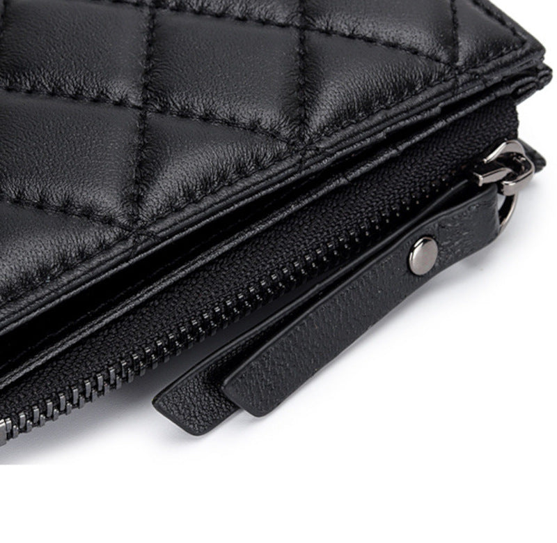 羊革財布 ラムスキン財布 マトラッセ財布 本革二つ折り財布 ファスナー付 黒 ピンク レディース