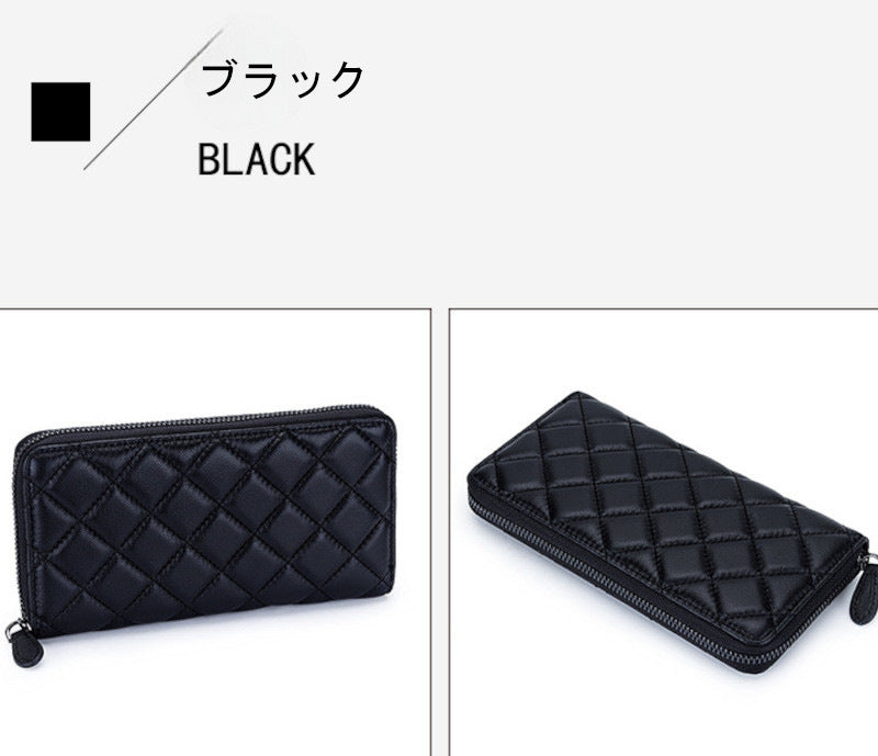 羊革財布 ラムスキン財布 ラウンドファスナー長財布 マトラッセ財布 本革 黒 ピンク ベージュ ネイビー