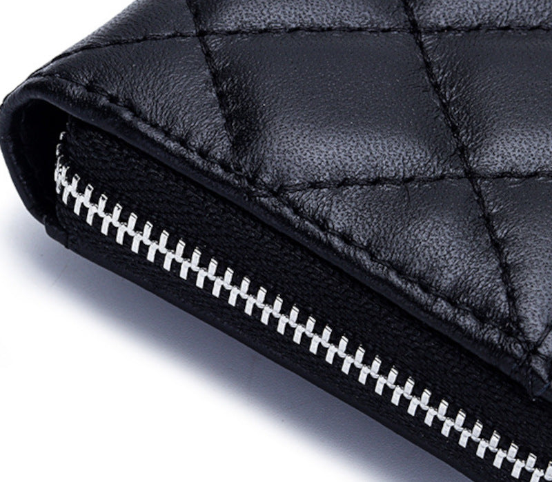 羊革財布 ラムスキン財布 マトラッセ財布 本革二つ折り財布 ラウンドファスナー 黒 ピンク ベージュ ネイビー