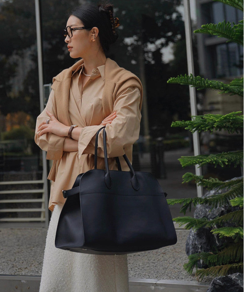 サイドベルト本革トートバッグ 10 12インチ ソフトレザー 2wayタイプバック ブラック トープ エクリュ