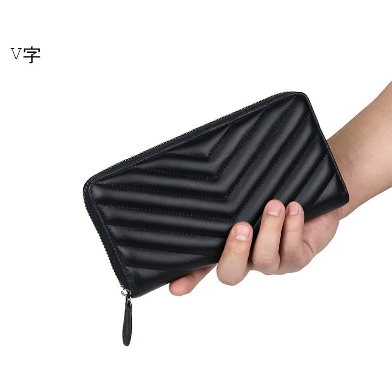 羊革財布 ラムスキン財布 マトラッセ財布 本革ラウンドファスナー長財布 黒 ブラック