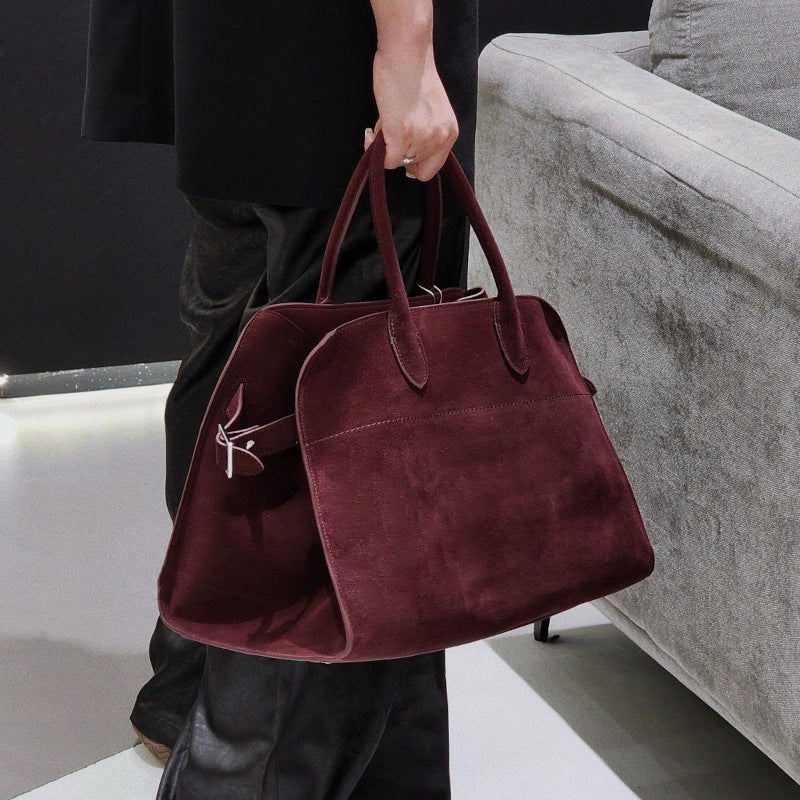 サイドベルト本革トートバッグ 10 12インチ スエード 2wayタイプバック ブラック トープ エクリュ