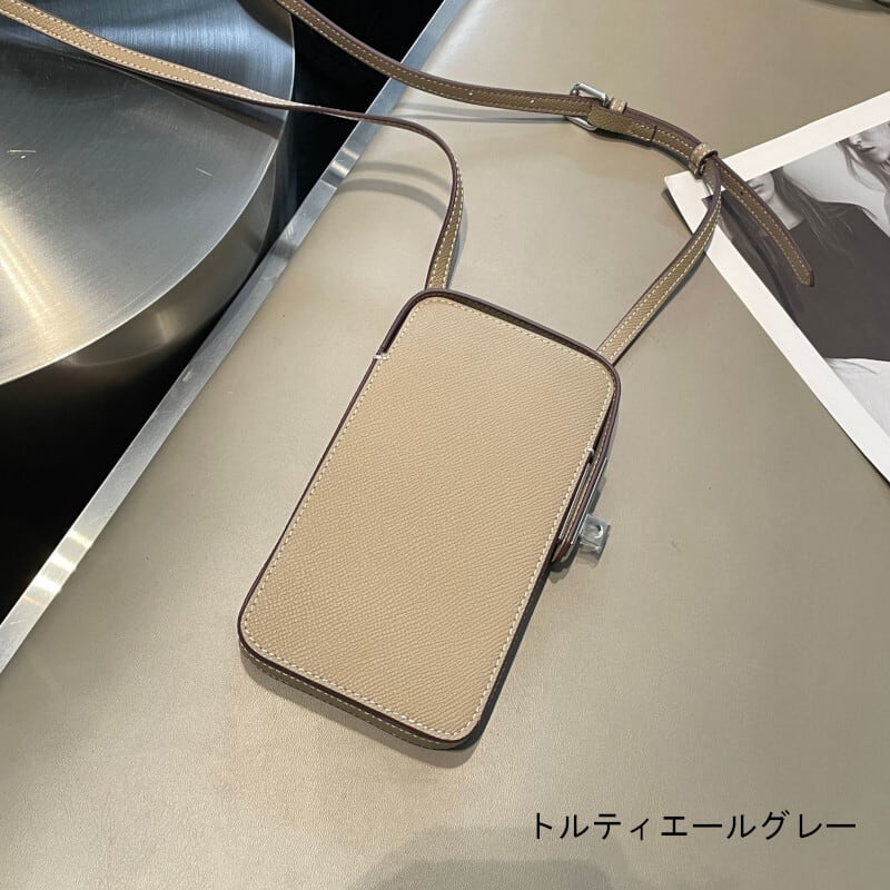 本革スマホケース 本革iphoneケースショルダーストラップ付 エプソン革 黒 茶 グレー ショルダーウォレット