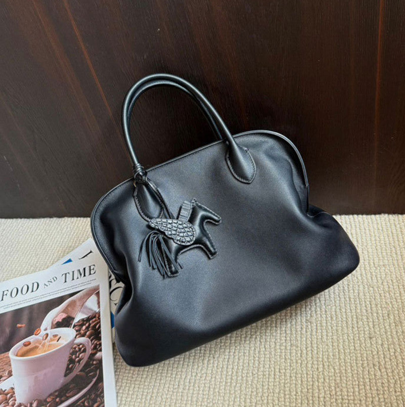 ブガッティバッグ 本革ハンドバッグ スムースレザー ブラック トープ ホワイト