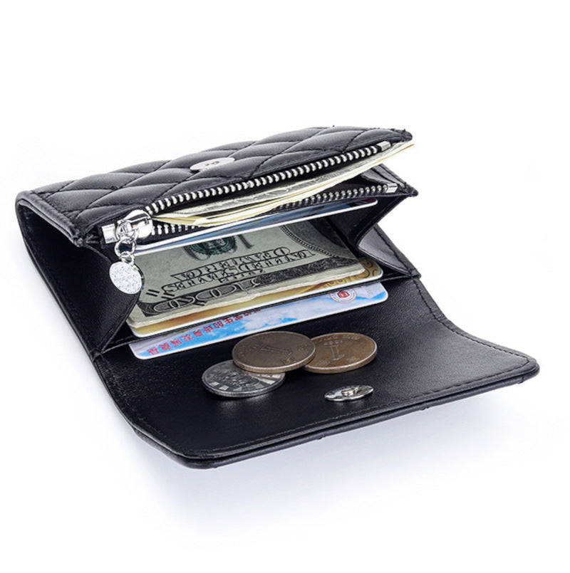 羊革財布 ラムスキン財布 マトラッセ財布 本革二つ折り財布 ファスナー付 黒 ピンク ベージュ ネイビー グレー