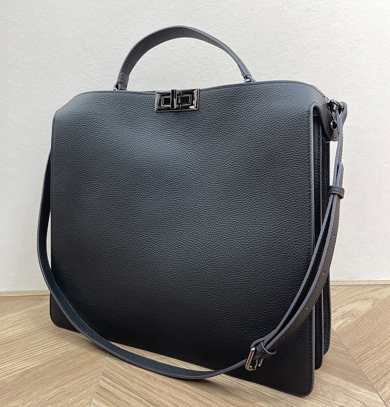 本革ハンドバッグ ステッチ入りバッグ ビジネスバッグ グレー ブラック 黒 ユニセックス
