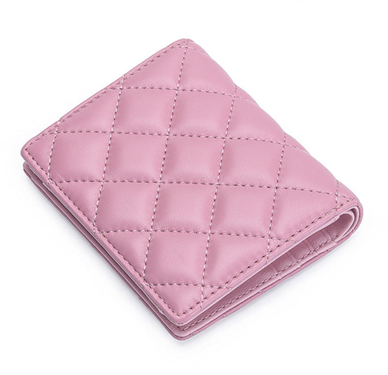 羊革財布 ラムスキン財布 本革二つ折り財布 黒 ピンク ベージュ マトラッセ