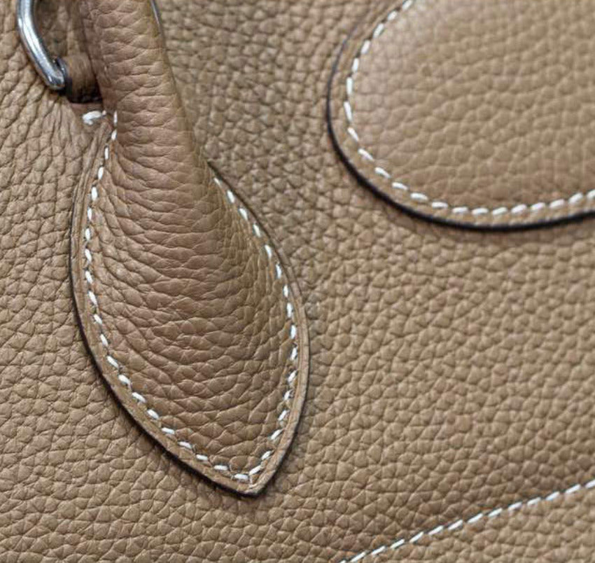 本革ブガッティハンドバッグ プレミア エトゥープ 黒 ブルージーン 31cm ボリード風 レディース