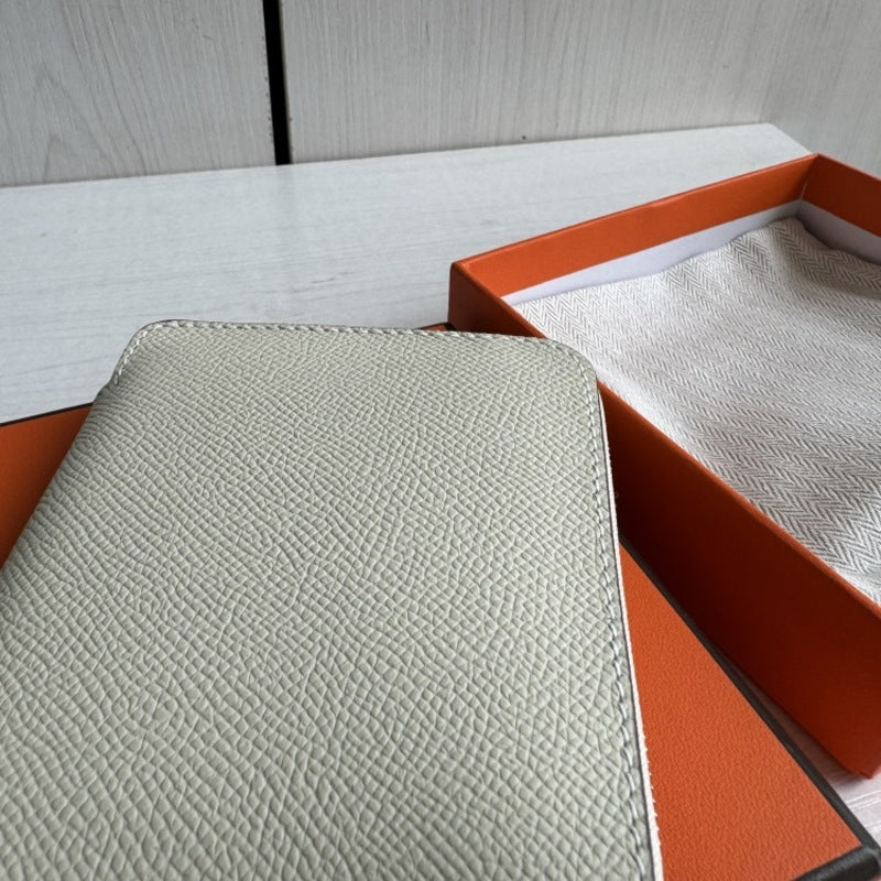 本革ラウンドファスナー二つ折り財布 リバーシブル エプソン革　黒 オレンジ 白 ブルー