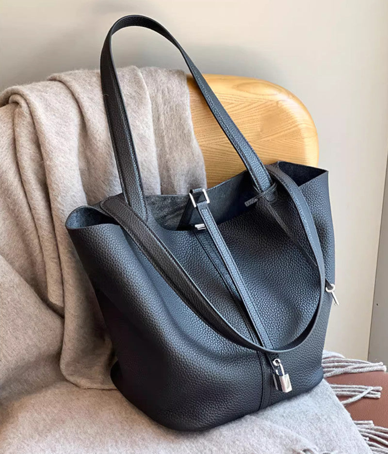 ピコタンGM風 本革キューブバッグ Lサイズ 26cm ブラック