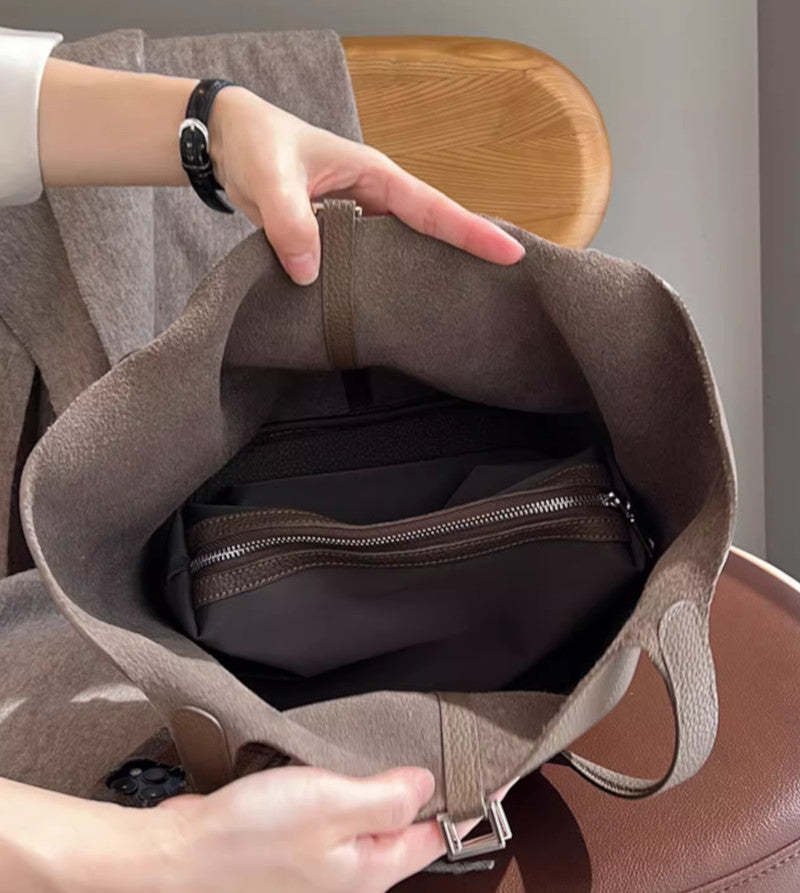 キューブバッグ 本革  ショルダーバッグ レディース エトゥープ バイカラー