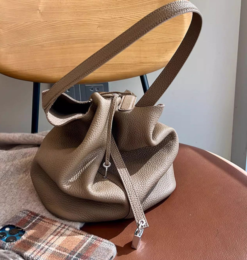 ピコタンGM風 本革キューブバッグ Lサイズ 26cm ブラック エトゥープ