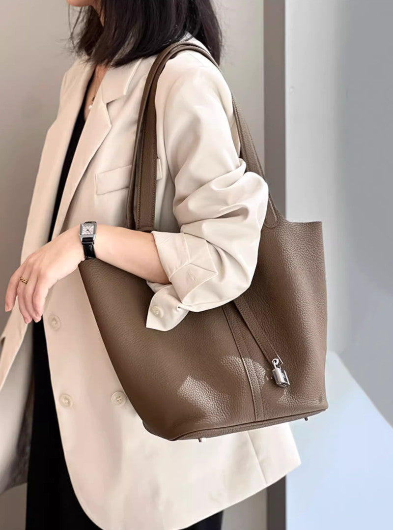 ピコタンGM風 本革キューブバッグ Lサイズ 26cm ブラック