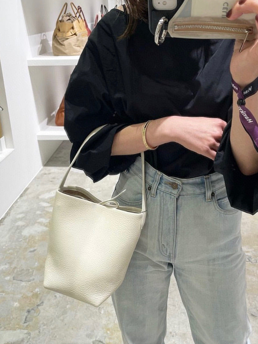 本革トートバッグ 10 12インチ バケツバッグ キューブバッグ 2wayタイプバック ブラック グレー 白 エクリュ