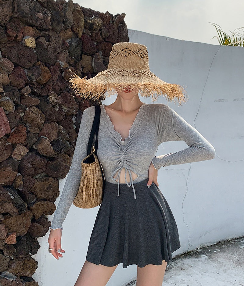 水着 レディース 体型カバー 2点セット 服に見える水着 長袖ラッシュガード スカート付き 痩せ見え グレー