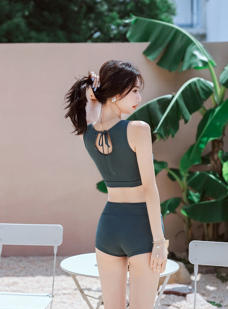 水着 レディース 体型 カバー 3点セット ペア水着 タンキニ カバーアップ付 パンツ付　ビーチウェア　カップル水着 リゾート柄