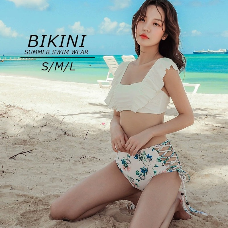 水着 レディース 体型カバー2点セット 服に見える水着 タンキニ  セパレート ハイウエスト 痩せ見え リゾート水着  ホワイト ネイビー