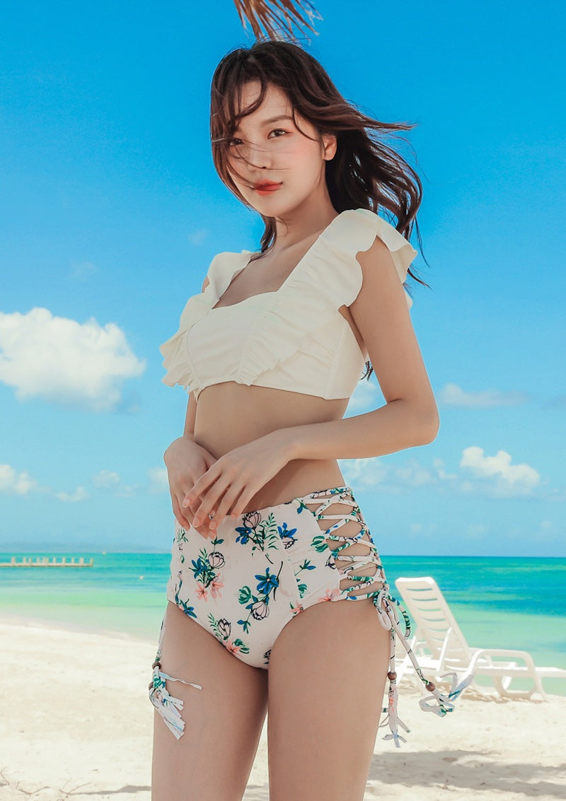 水着 レディース 体型カバー2点セット 服に見える水着 タンキニ  セパレート ハイウエスト 痩せ見え リゾート水着  ホワイト ネイビー - 5