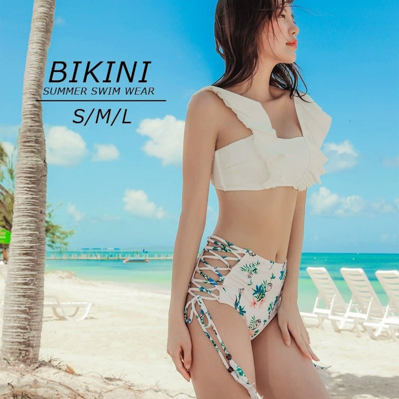 水着 レディース 体型カバー2点セット 服に見える水着 タンキニ  セパレート ハイウエスト 痩せ見え リゾート水着  ホワイト ネイビー