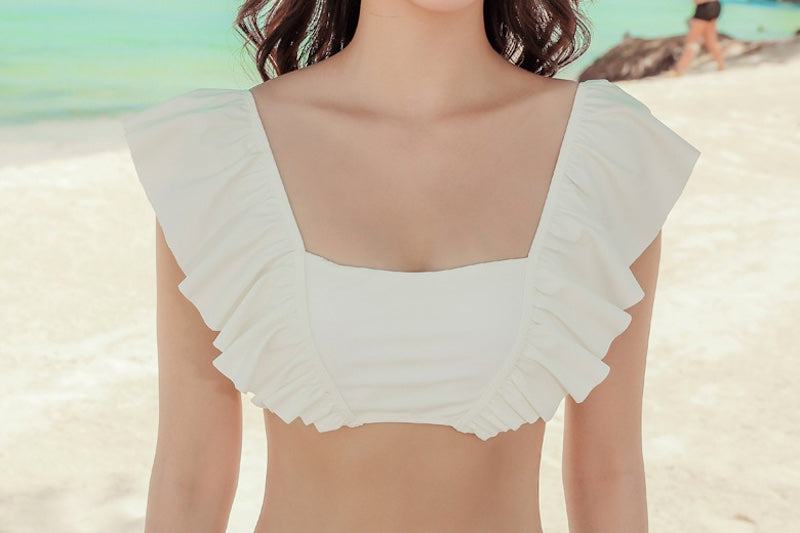 水着 レディース 体型カバー2点セット 服に見える水着 タンキニ  セパレート ハイウエスト 痩せ見え リゾート水着  ホワイト ネイビー - 10