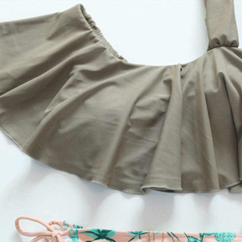 水着 レディース 体型カバー2点セット 服に見える水着 タンキニ ワンショルダー  ボタニカル柄 ビキニ ホワイト ネイビー カーキ - 22